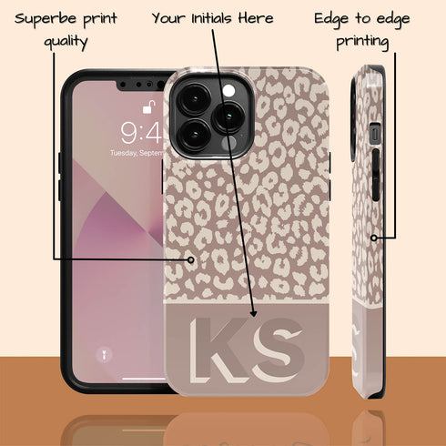 Boho Leopard 3D Initials iPhone Case