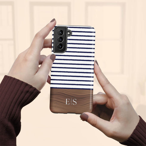 Custom Initials Rustic Wood Stripes Galaxy Case