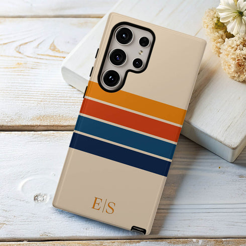 Custom Initials Retro Stripes Galaxy Case