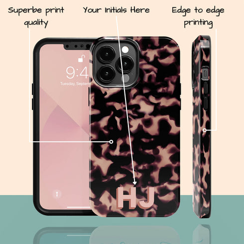 3D Custom Initials Dark Tort iPhone Case - Centered