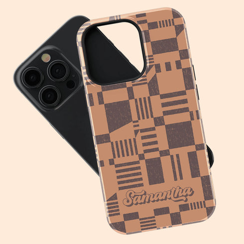 Custom Name Retro Geometric Checkerboard iPhone Case