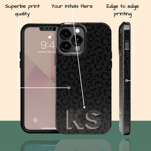 Custom 3D Initials Dark Leopard iPhone Case - Centered