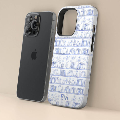 Custom Initials Toile Bookshelf Floral iPhone Case