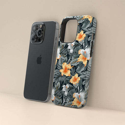 Custom Initials Tropical Hibiscus Flowers iPhone Case