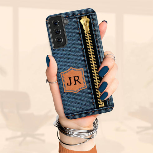 Personalized Denim Zipper Leather Patch Galaxy Case