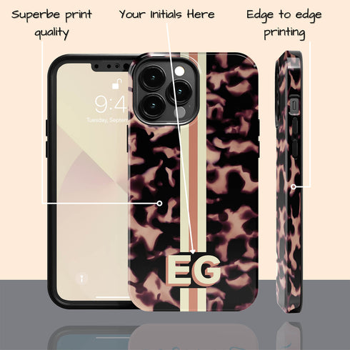 3D Striped Pattern Initials Dark Tort iPhone Case