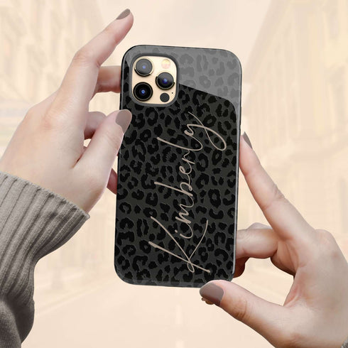 Dark Leopard Signature Name iPhone Case