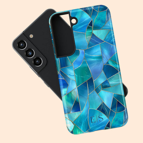Custom Initials Blue Abstract Stained Glass Galaxy Case