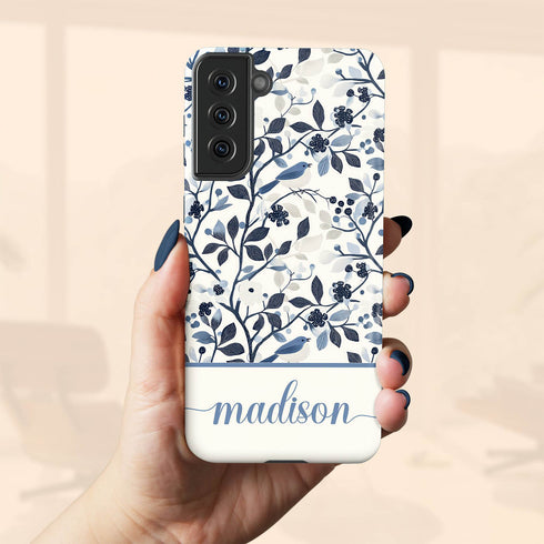 Custom Name Blue Bird & Flower Galaxy Case