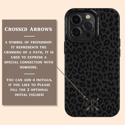 Dark Leopard Crossed Arrows Initials iPhone Case