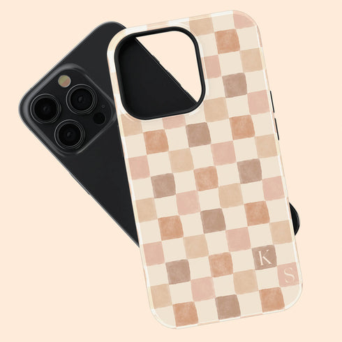 Custom Initials Watercolor Checkerboard iPhone Case