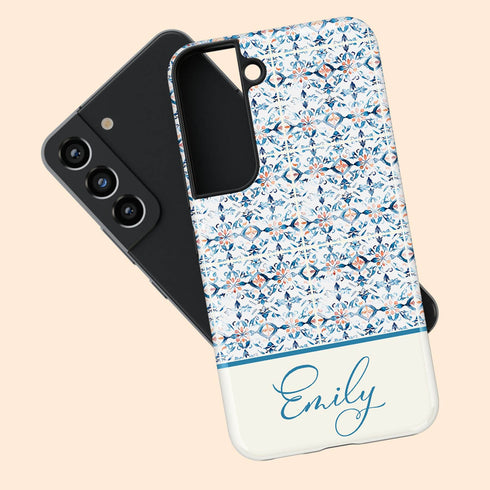 Custom Name Blue Mediterranean Tiles Galaxy Case