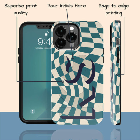 Groovy Checkerboard 3D Initials iPhone Case