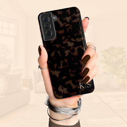 Custom Initials Dark Tortoiseshell Galaxy Case - Edge
