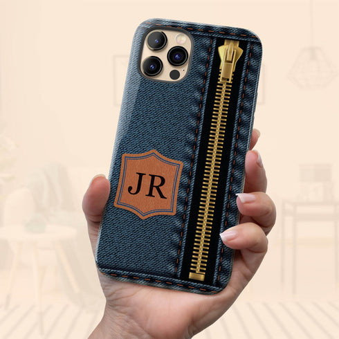 Personalized Denim Zipper Leather Patch iPhone Case