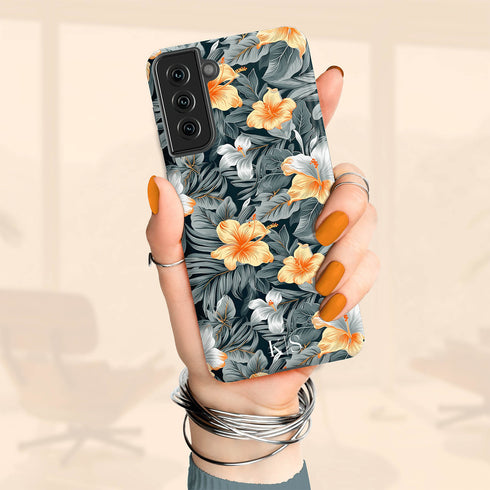 Custom Initials Tropical Hibiscus Flowers Galaxy Case