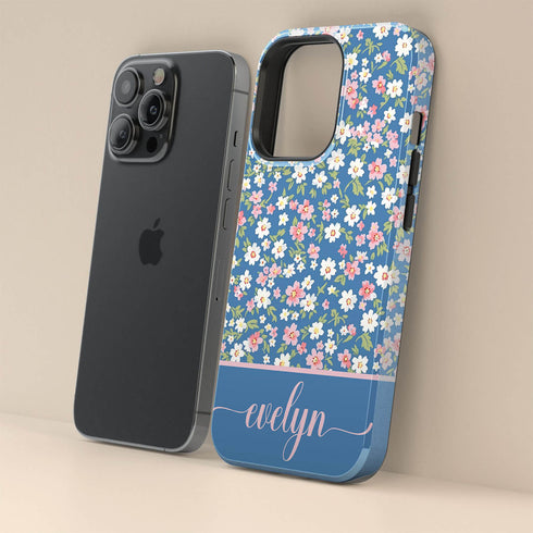 Custom Name Tiny Blue Floral iPhone Case