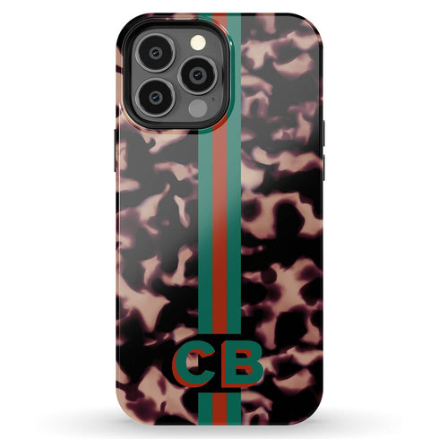 3D Striped Pattern Initials Dark Tort iPhone Case