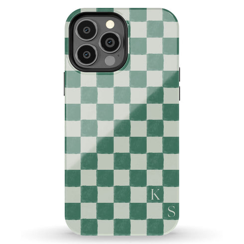 Custom Initials Watercolor Checkerboard iPhone Case