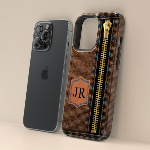 Personalized Denim Zipper Leather Patch iPhone Case