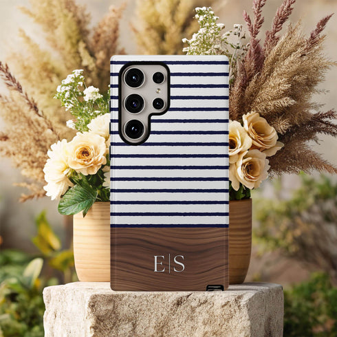 Custom Initials Rustic Wood Stripes Galaxy Case
