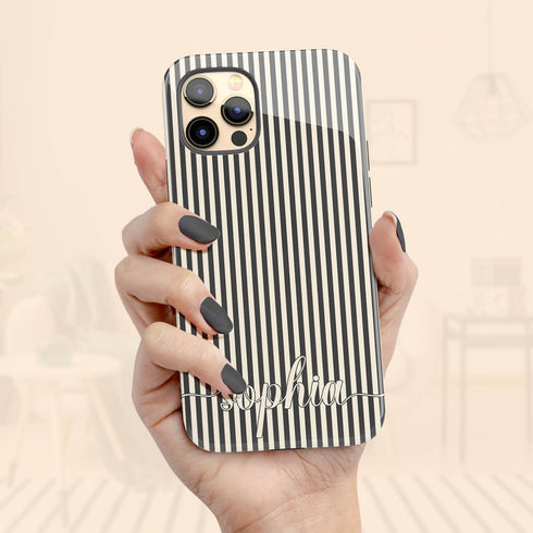 Custom Name Cute Chic Vertical Stripes iPhone Case