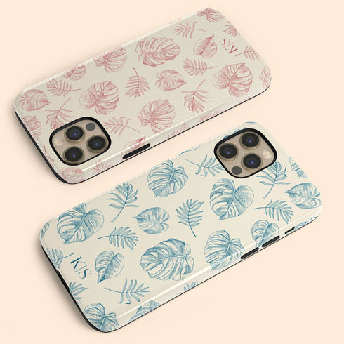 Custom Initials Tropical Monstera Leaves iPhone Case
