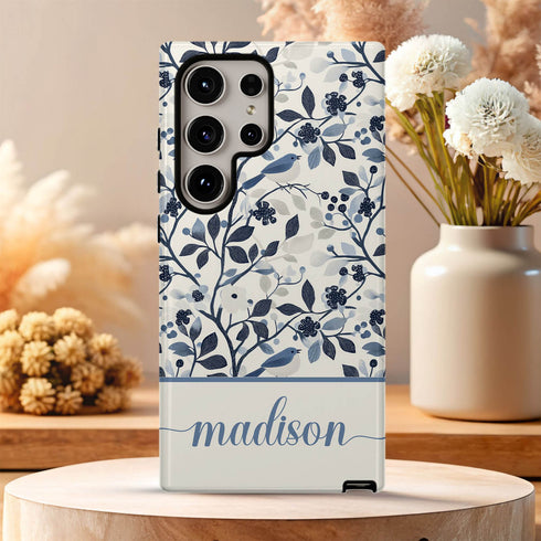 Custom Name Blue Bird & Flower Galaxy Case