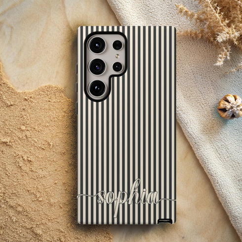 Custom Name Cute Chic Vertical Stripes Galaxy Case