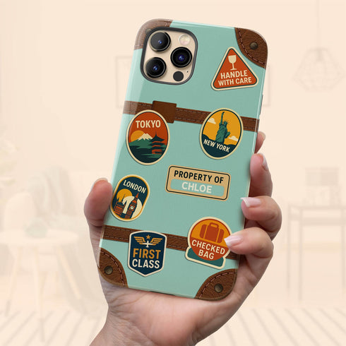 Personalized Vintage Suitcase Sticker iPhone Case