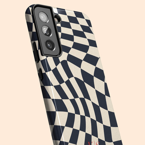 Custom Initials Wavy Groovy Checkerboard Galaxy Case