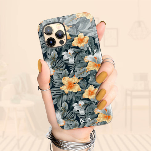 Custom Initials Tropical Hibiscus Flowers iPhone Case