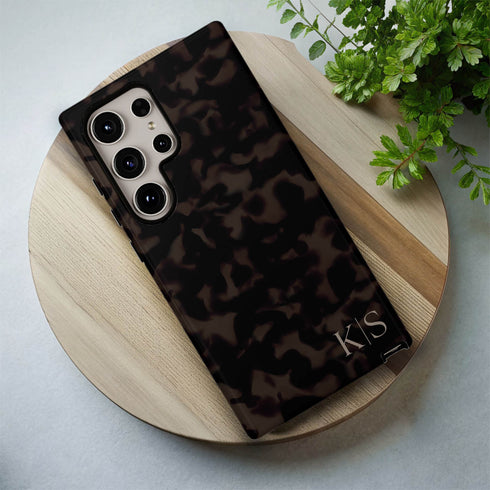 Custom Initials Dark Tortoiseshell Galaxy Case - Edge