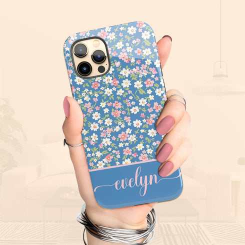 Custom Name Tiny Blue Floral iPhone Case
