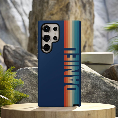 Custom Name Retro Rainbow Stripes Galaxy Case