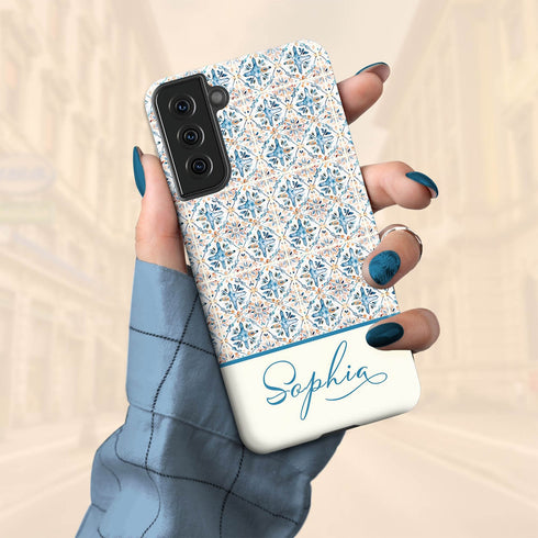 Custom Name Blue Mediterranean Tiles Galaxy Case
