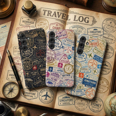 Personalized Travel Stamp Galaxy Case - Name, Date & Favorite City