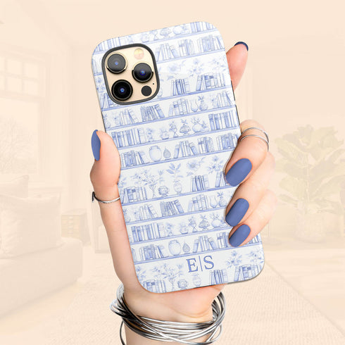 Custom Initials Toile Bookshelf Floral iPhone Case