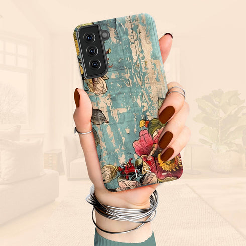 Custom Initials Boho Chic Vintage Floral Galaxy Case