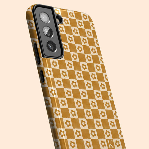 Custom Initials Floral Checkerboard Galaxy Case
