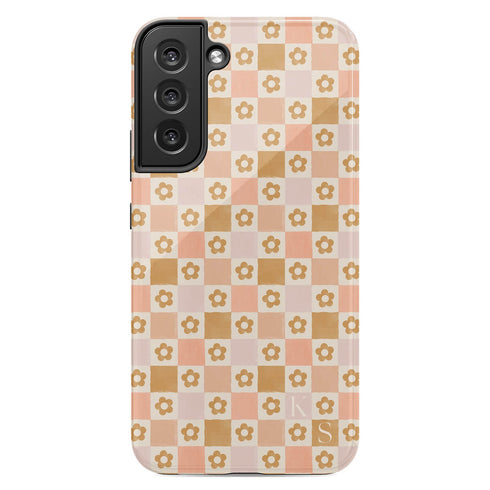 Custom Initials Floral Checkerboard Galaxy Case