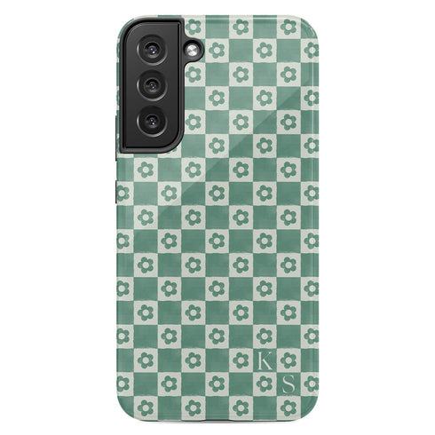 Custom Initials Floral Checkerboard Galaxy Case