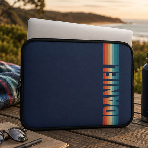 Personalized Retro Rainbow Stripes Laptop Sleeve