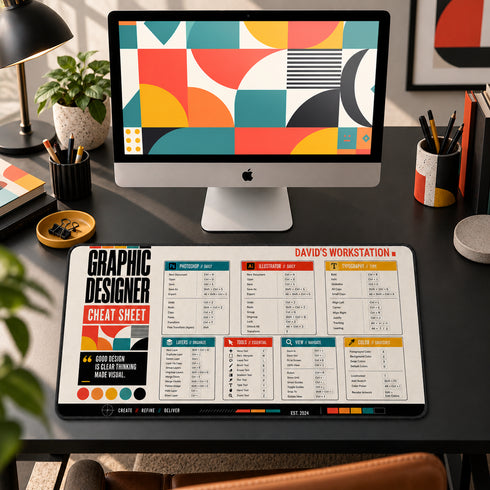 Personalized Designer Cheat Sheet - Modernist Grid Desk Mat