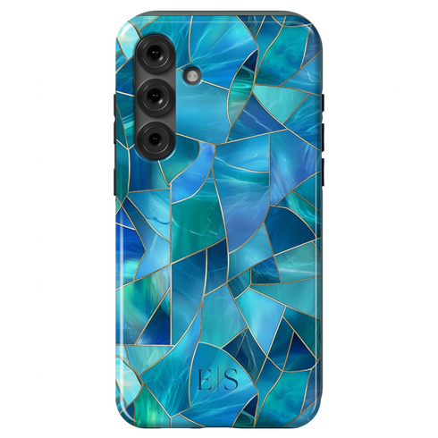 Custom Initials Blue Abstract Stained Glass Galaxy Case
