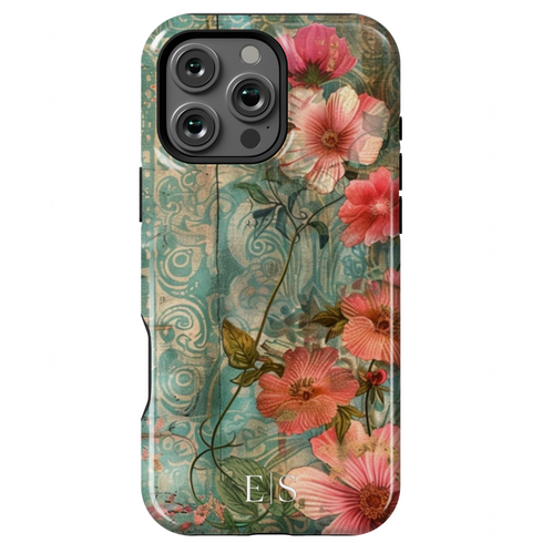 Custom Initials Boho Chic Vintage Floral iPhone Case