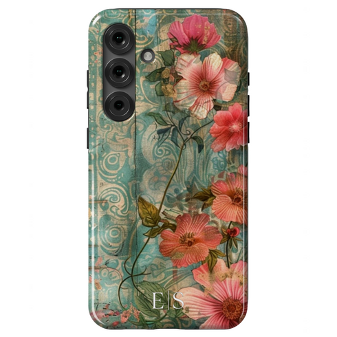 Custom Initials Boho Chic Vintage Floral Galaxy Case