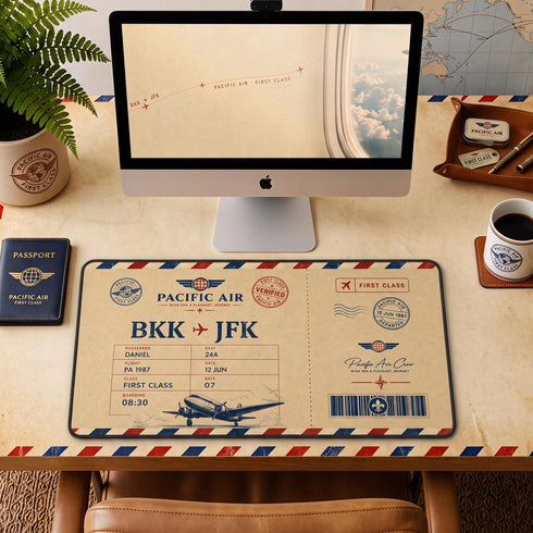 Personalized Vintage Airline Ticket Desk Mat