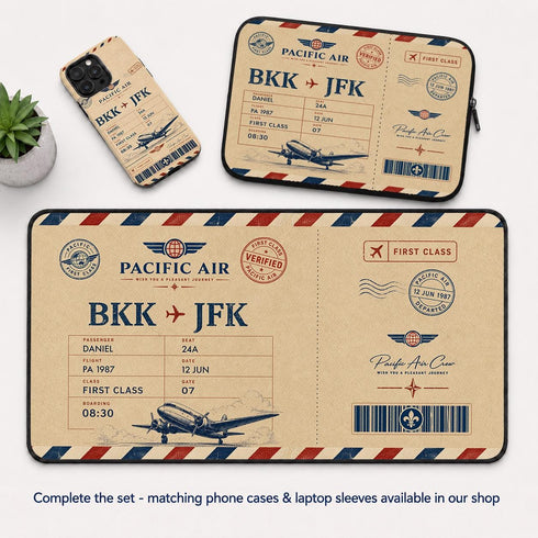 Personalized Vintage Airline Ticket Desk Mat