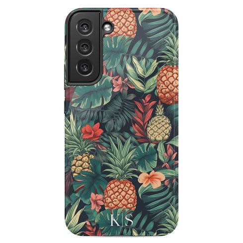 Custom Initials Tropical Pineapples & Flowers Galaxy Case